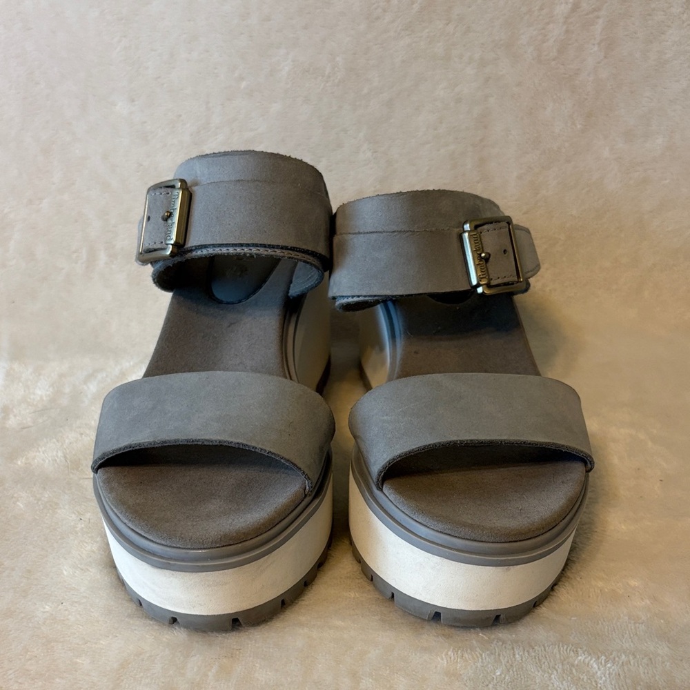 Timberland Gray Platform Slide Sandals with Buckle
